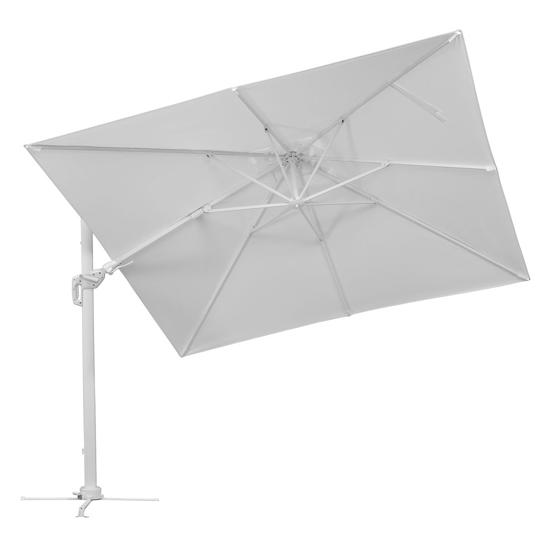 Parasoll Rhodos Twist-Bianco 300x300cm hvit detalj på ramme