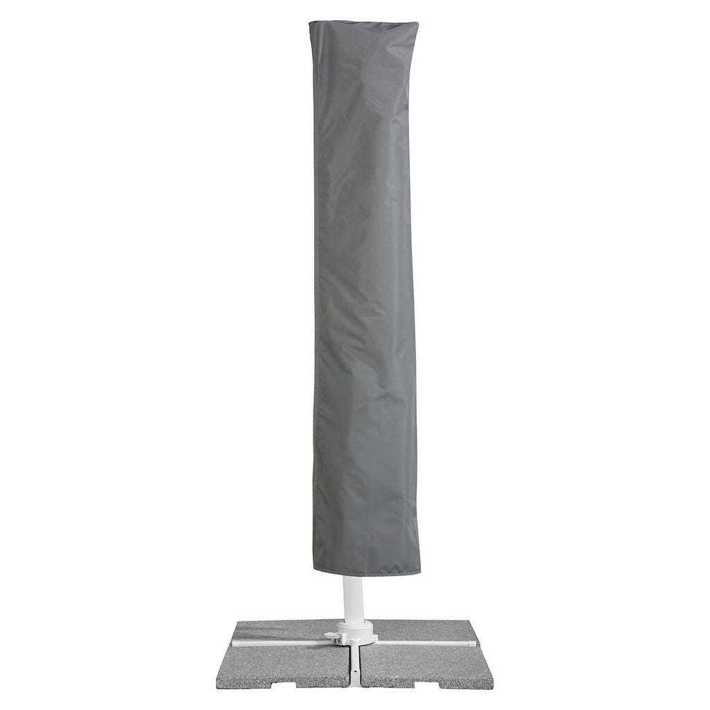 Parasoll Rhodos Twist-Bianco 300x300cm hvit lukkes med kurv