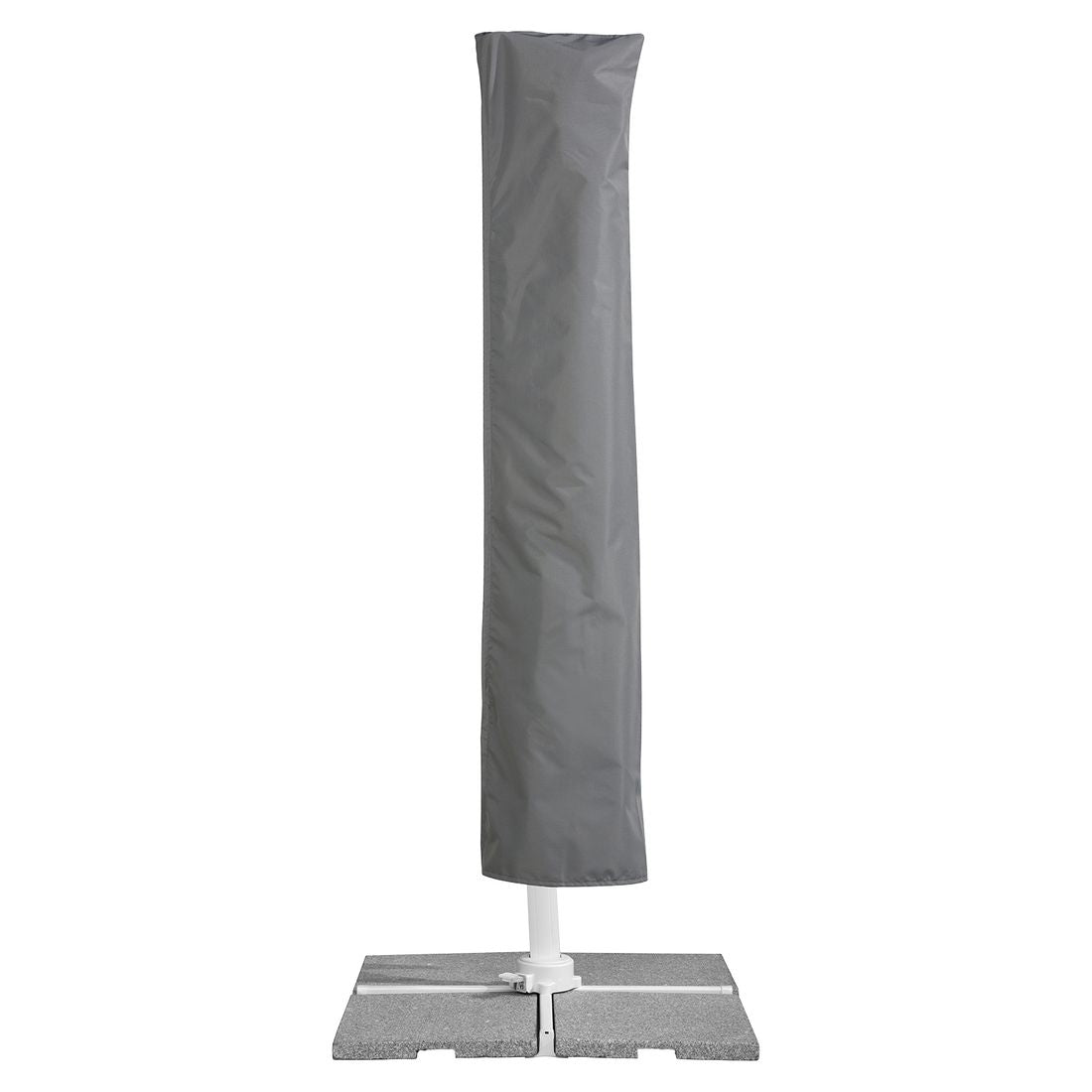 Parasoll Rhodos Twist-Bianco 300x300cm hvit lukkes med kurv
