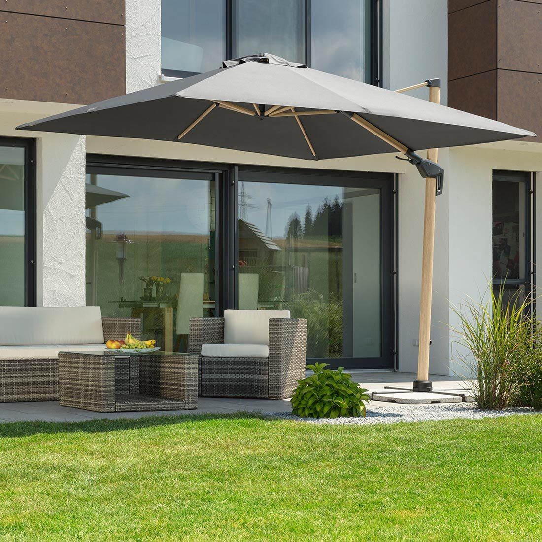 Fritthengende parasoll Rhodos Twist-Woody 300x300cm - Schneider