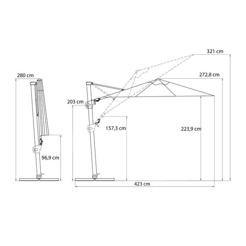 Fritthengende parasoll Saint Tropez Ø350cm antrasitt bakside