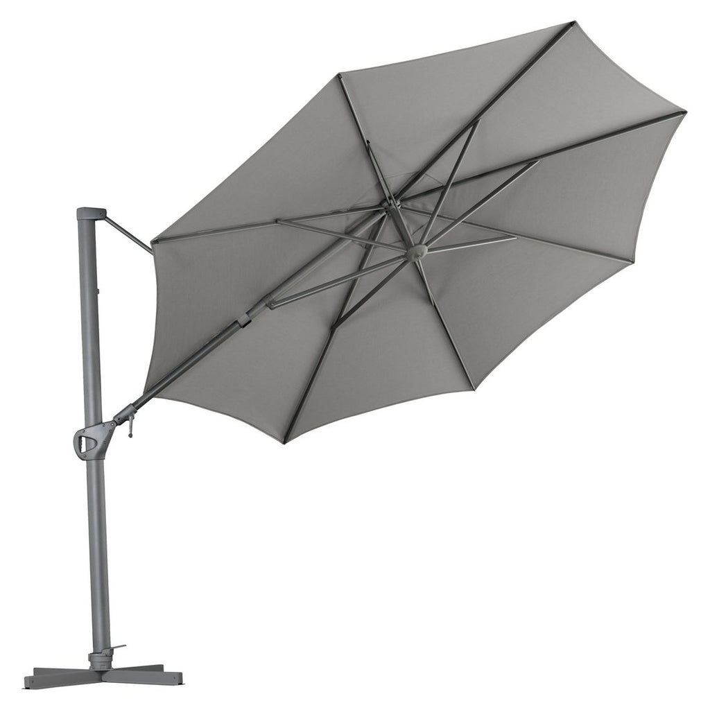 Montert Fritthengende parasoll Saint Tropez Ø350cm antrasitt på terrasse