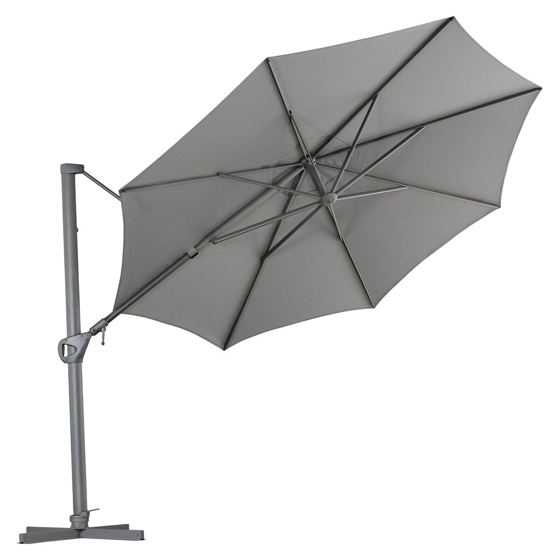 Montert Fritthengende parasoll Saint Tropez Ø350cm antrasitt på terrasse