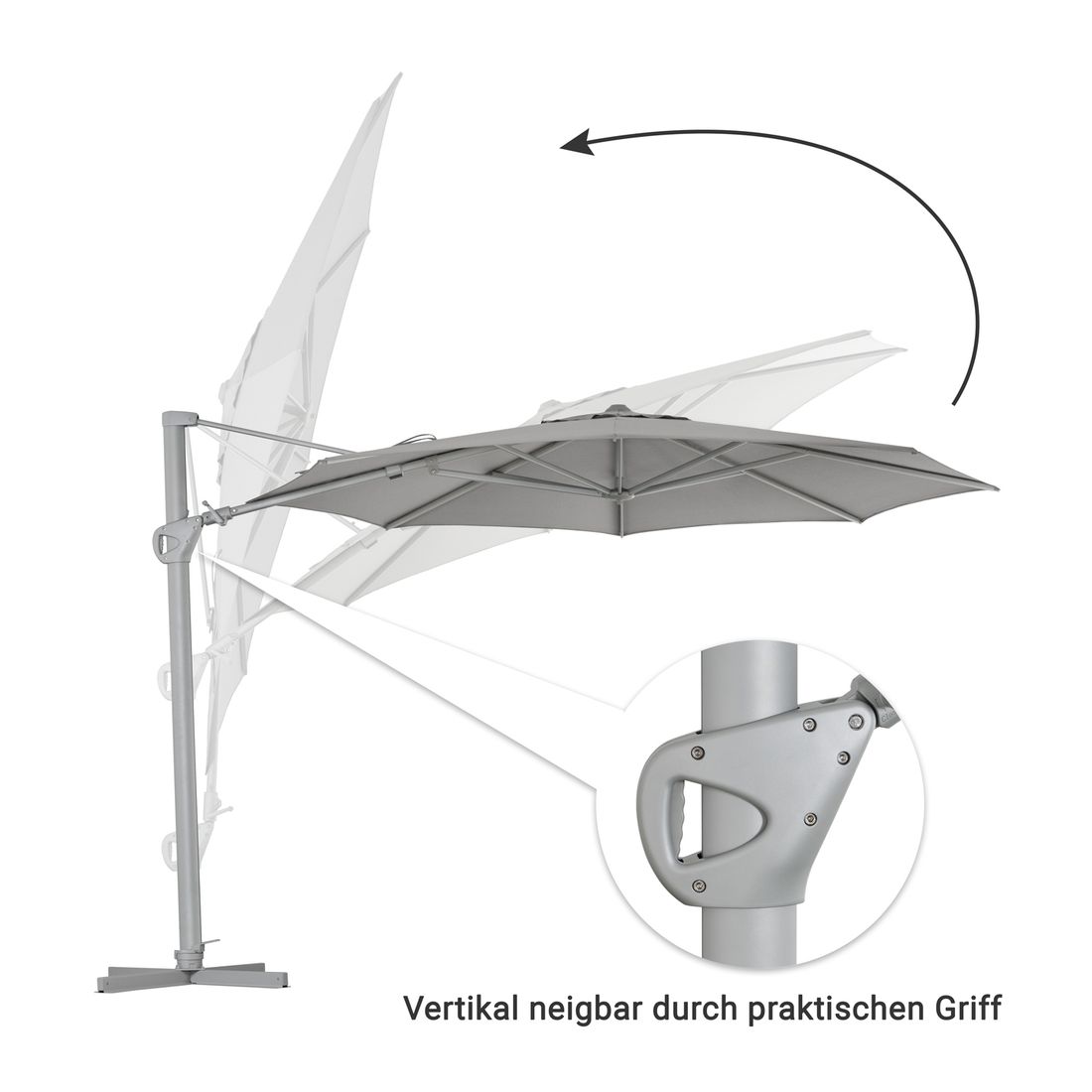 Fritthengende parasoll Saint Tropez Ø350cm antrasitt - OUTLIV.