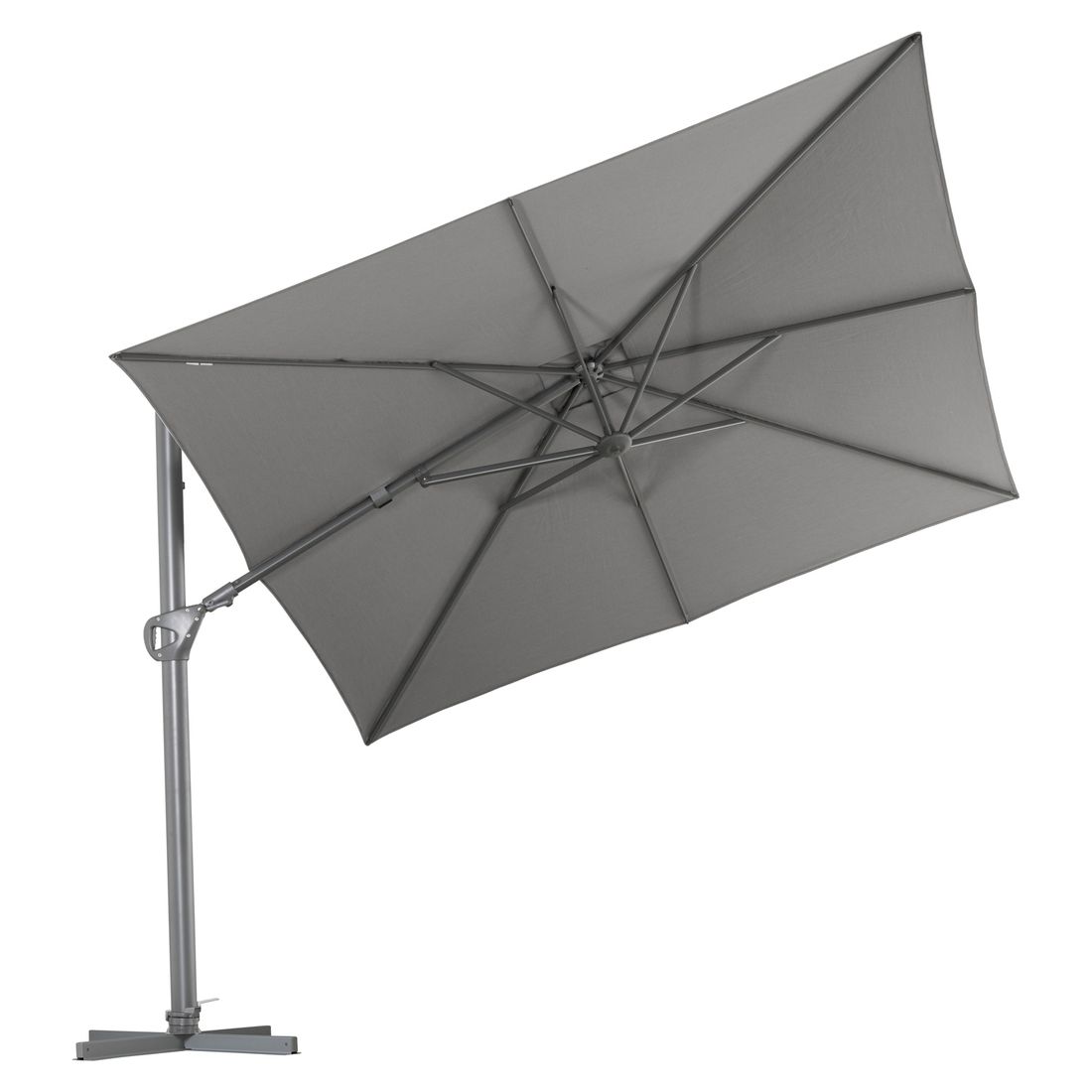 Montert fritthengende parasoll Saint Tropez 300x300cm antrasitt på terrasse