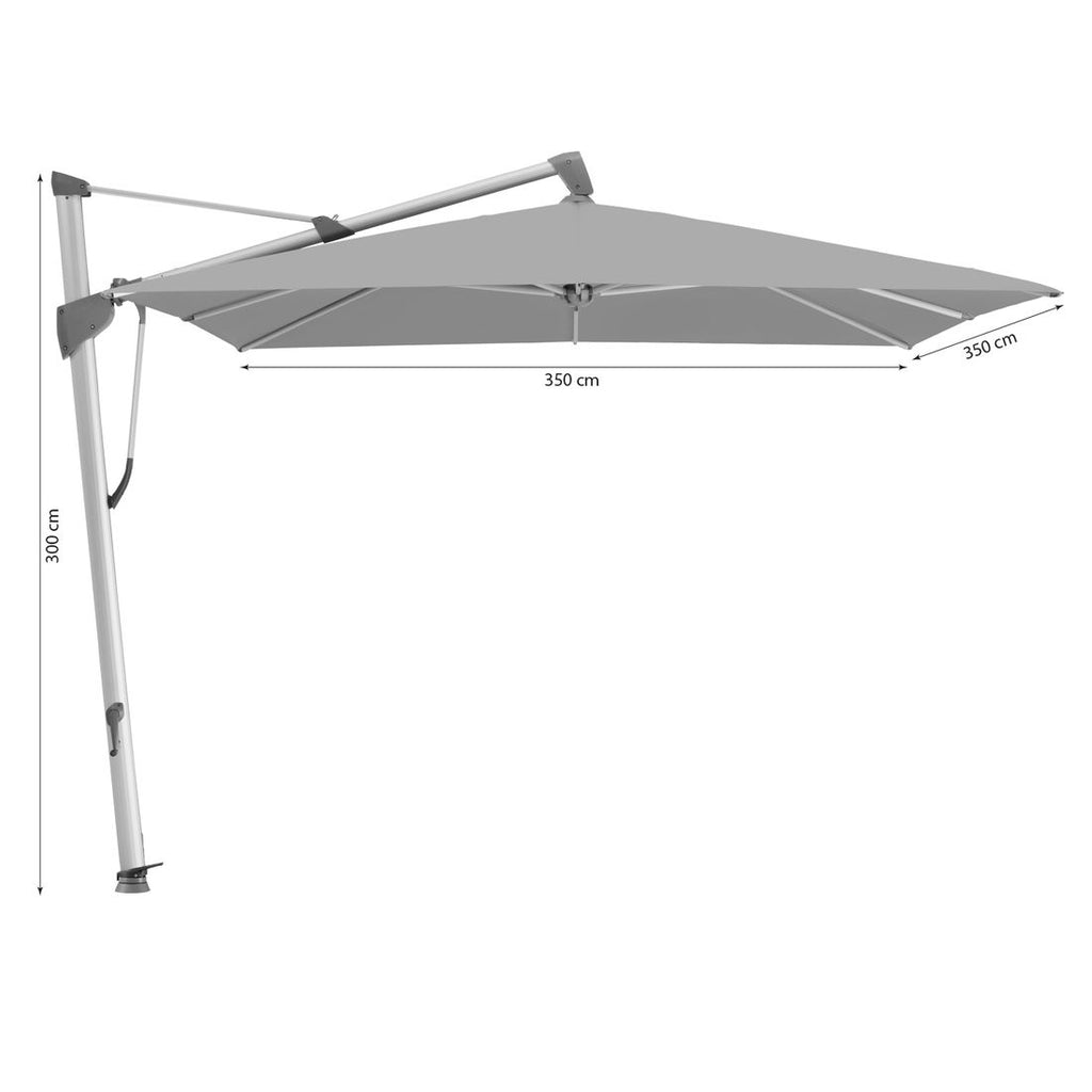 Fritthengende parasoll Sombrano S+ 350x350 cm sølv ocean detalj av stoff