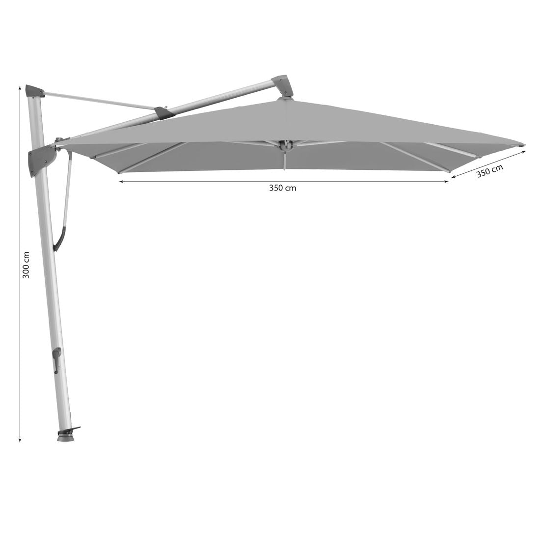 Fritthengende parasoll Sombrano S+ 350x350 cm sølv ocean detalj av stoff