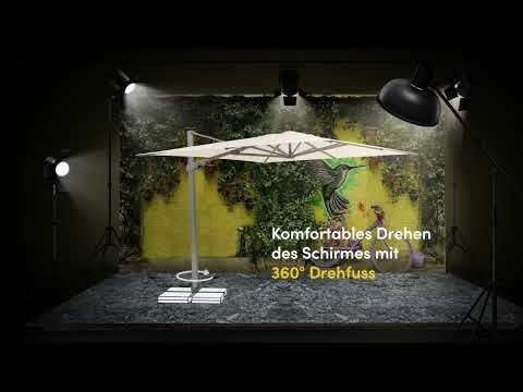 Fritthengende parasoll Varioflex Solar LED 300x300cm forfra