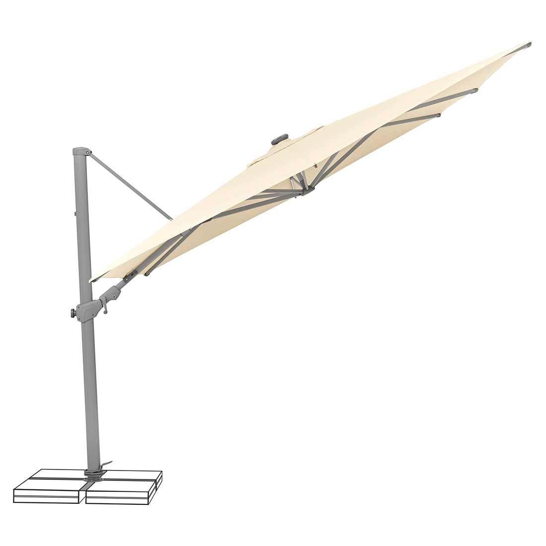 Montert Fritthengende parasoll Varioflex Solar LED 300x300cm på terrasse