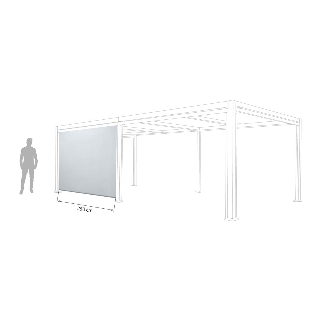 Montert Frontrullegardin Maranza 250 cm på terrasse