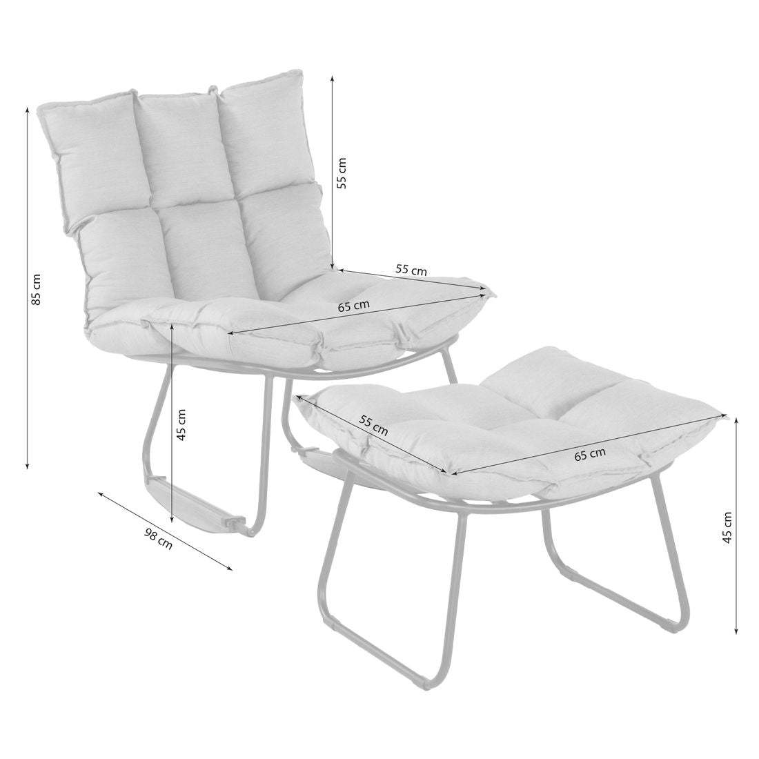 Detalj av stoff på Gyngestol ute Leska aluminium Sunbrella Schöner Wohnen