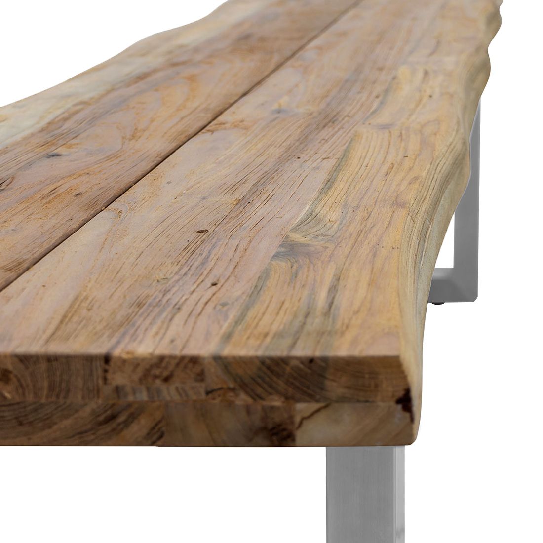 Detalj av Hagebenk Ascona 240 cm rustfritt stål og resirkulert teak