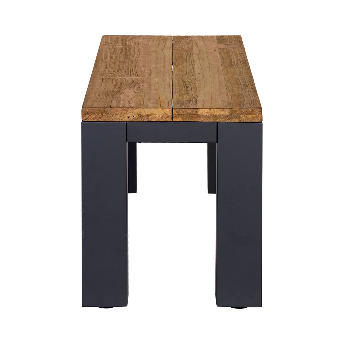 Detaljbilde av resirkulert teak på Hagebenk Atlanta