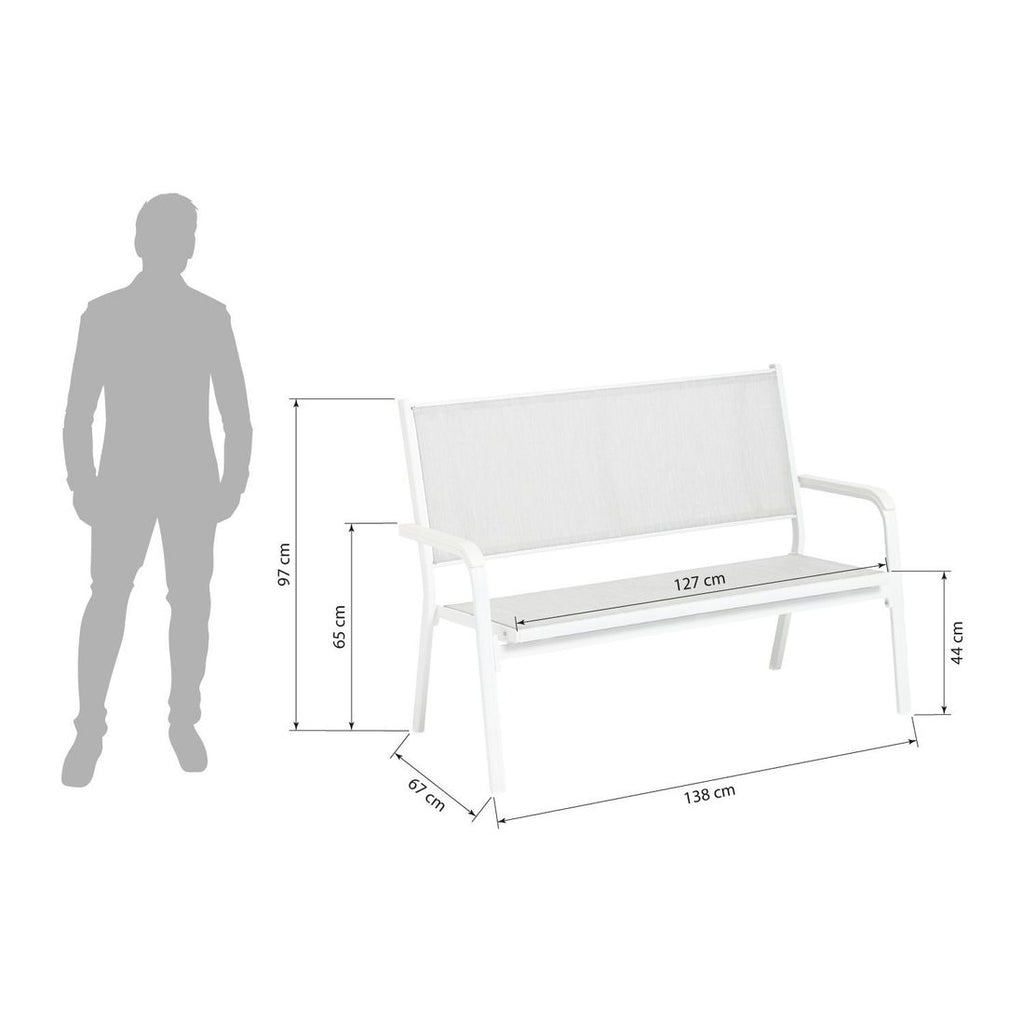 Nærbilde av textilene sitteflate på Hagebenk Basic Plus aluminium/textilen 138 cm