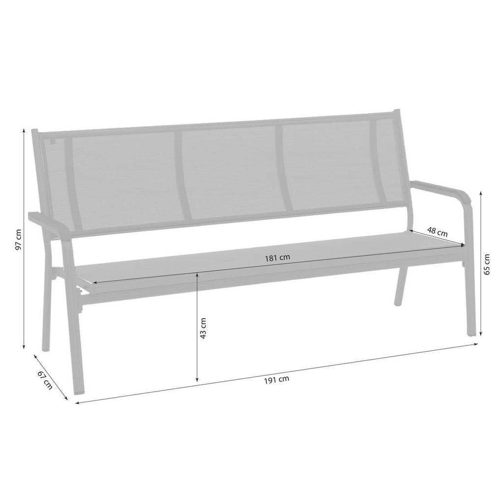 Hagebenk Basic Plus 3-seter aluminium/textilen 191 cm detalj av ramme