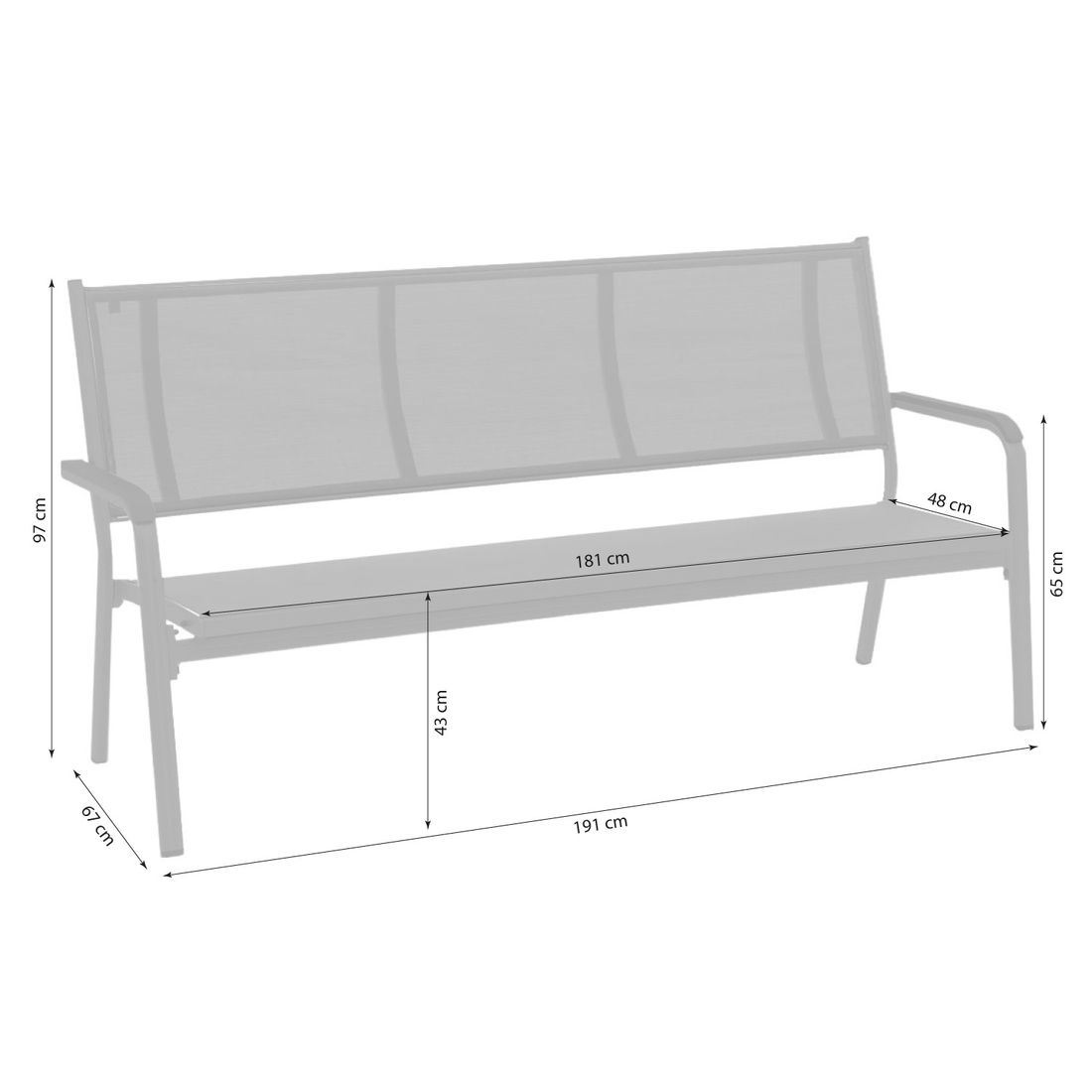 Hagebenk Basic Plus 3-seter aluminium/textilen 191 cm detalj av ramme