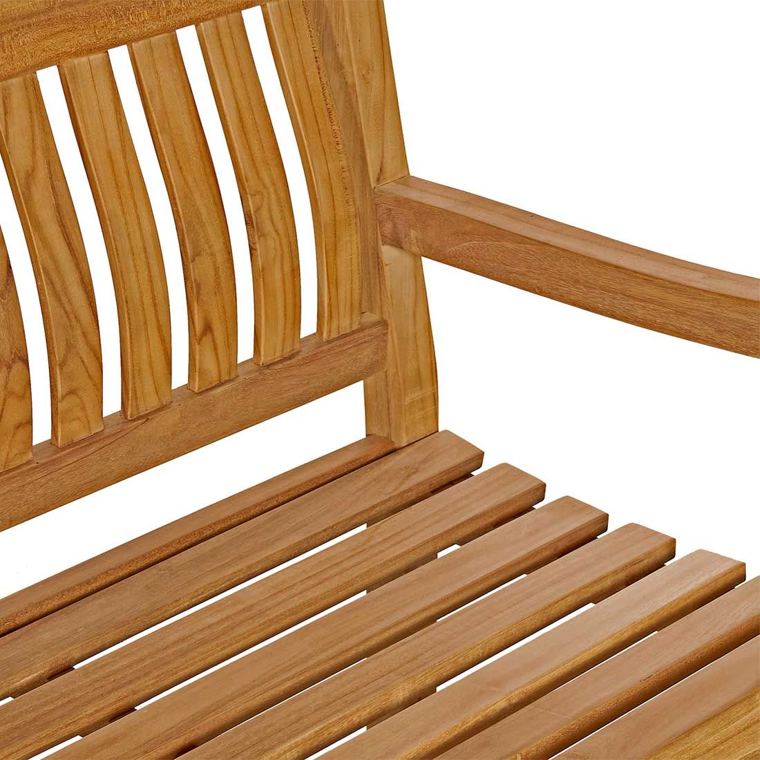 Nærbilde av armstøtte på Hagebenk Bretagne teak 120 cm