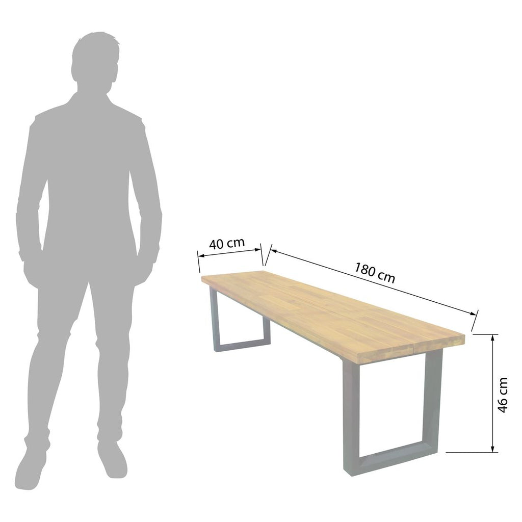 Detalj av stålramme på Hagebenk Carla stål og akasie 180 cm