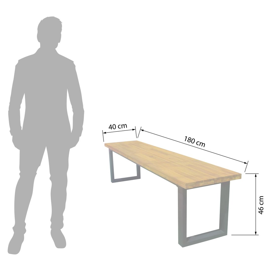 Detalj av stålramme på Hagebenk Carla stål og akasie 180 cm