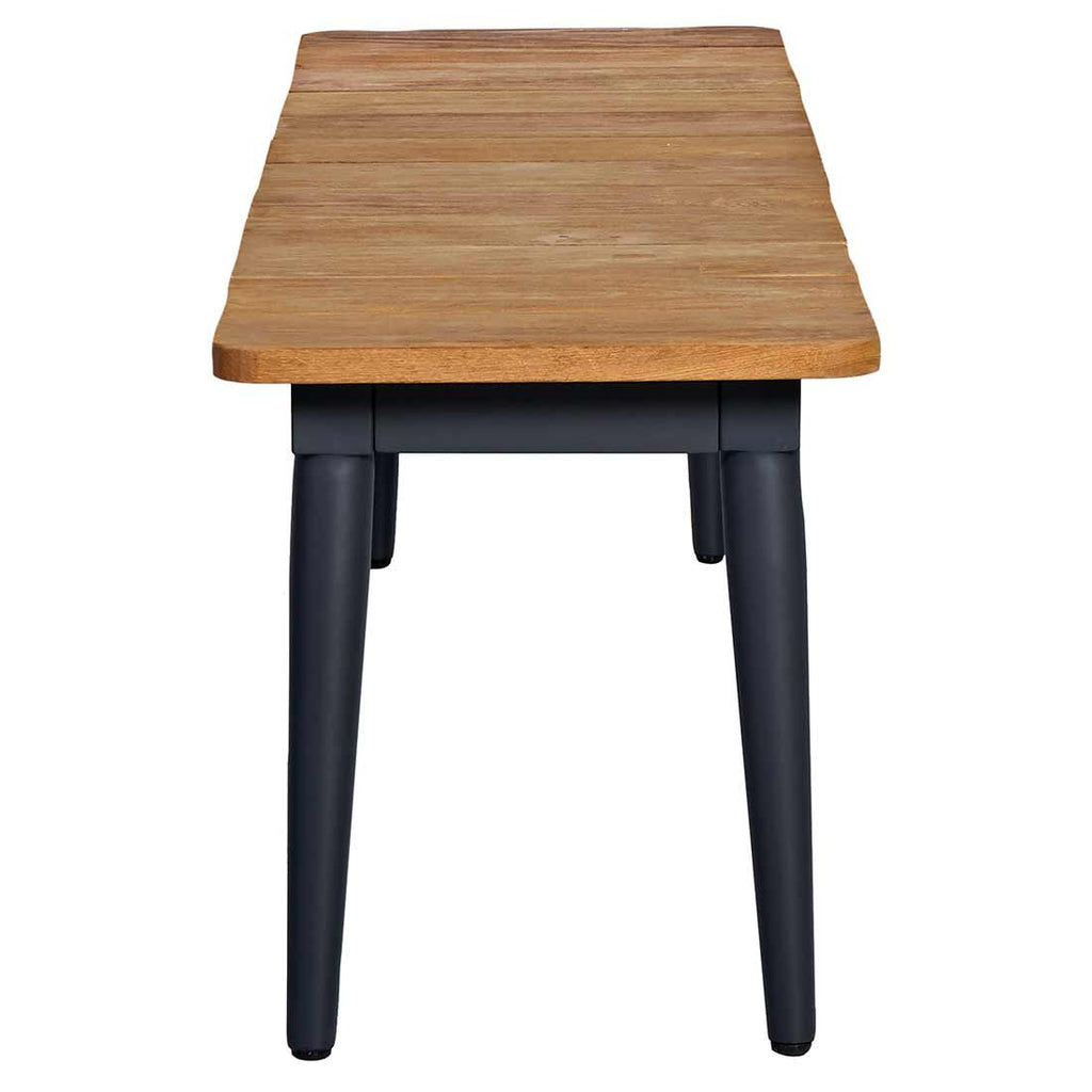 Detalj av Hagebenk Clark aluminium/resirkulert teak 195 cm sitteflate