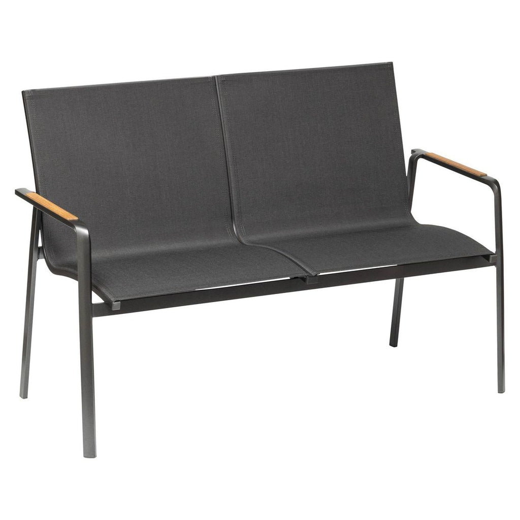 Detalj av Hagebenk Diamond aluminium/textilen 133 cm sitteflate