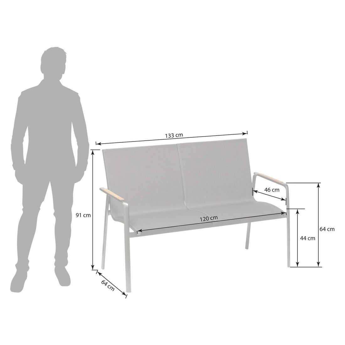Montert Hagebenk Diamond aluminium/textilen 133 cm i hage