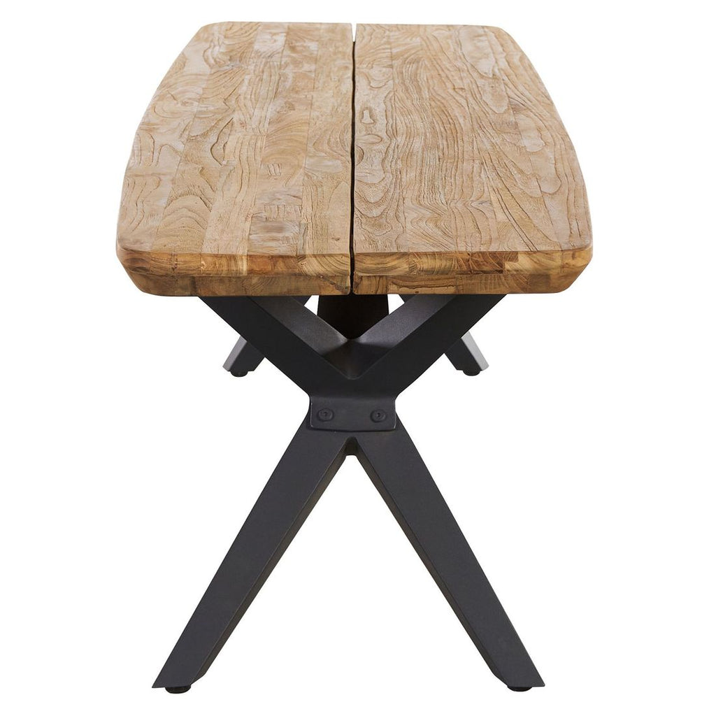 Detalj av sitteflaten på Hagebenk Hudson aluminium/resirkulert teak 220 cm