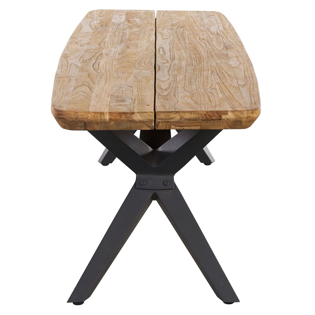 Detalj av sitteflaten på Hagebenk Hudson aluminium/resirkulert teak 220 cm