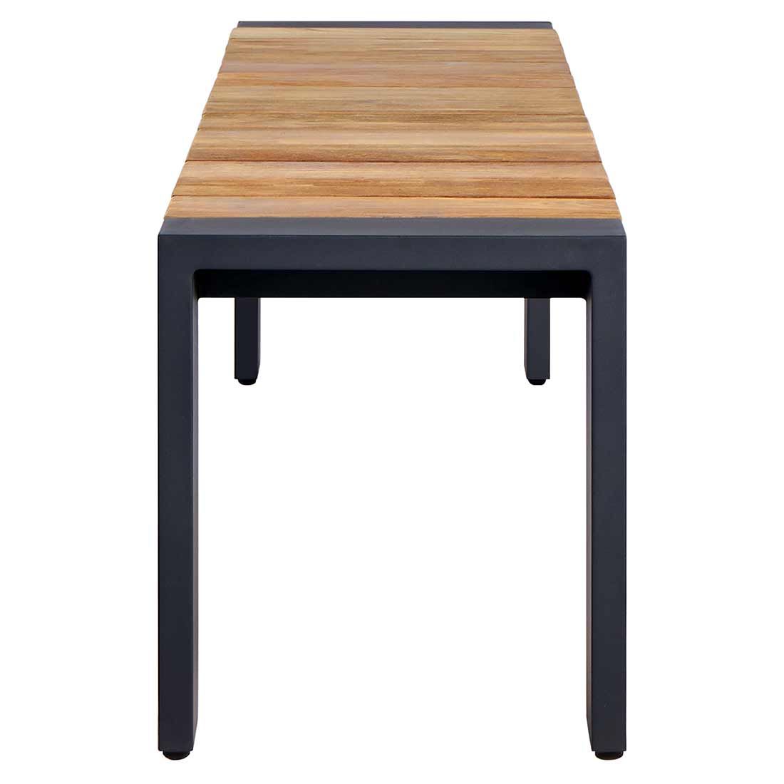 Detalj av hagebenk Konis aluminium og resirkulert teak 220 cm
