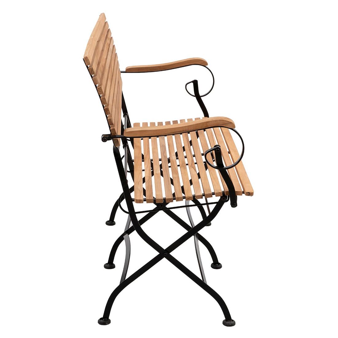 Detalj av teak sete på Hagebenk Lindau sammenleggbar stål og teak