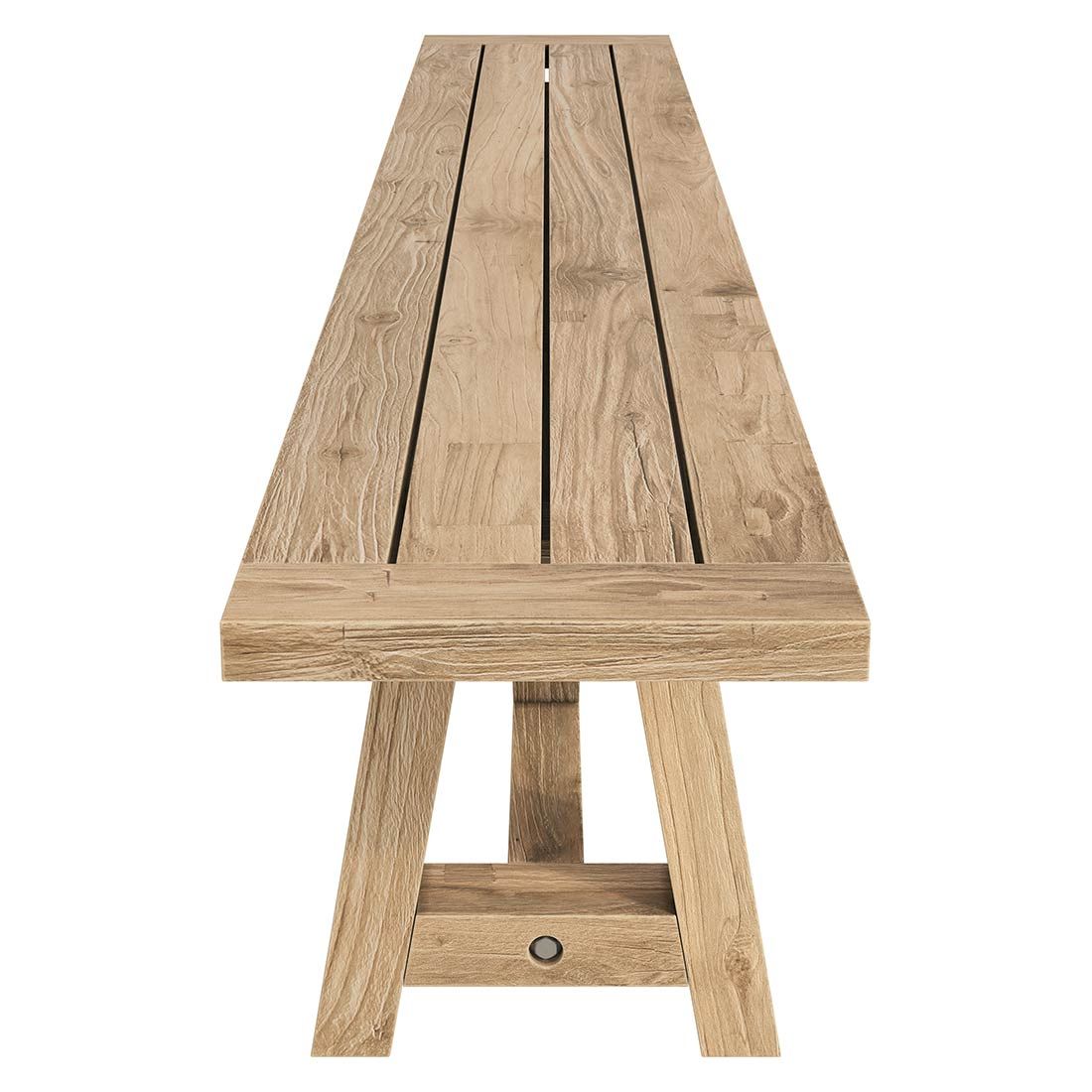 Nærbilde av trestruktur på Hagebenk Marbella resirkulert teak 240 cm