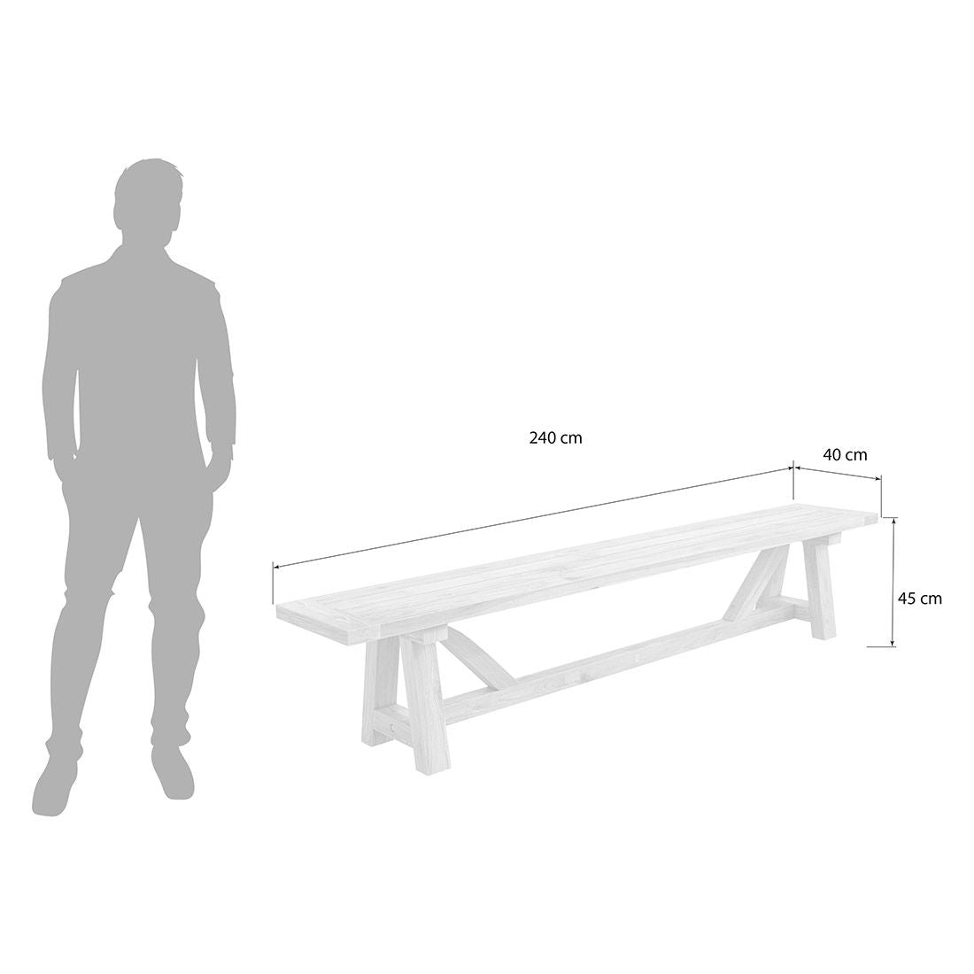 Oversikt over Hagebenk Marbella resirkulert teak 240 cm i uterom
