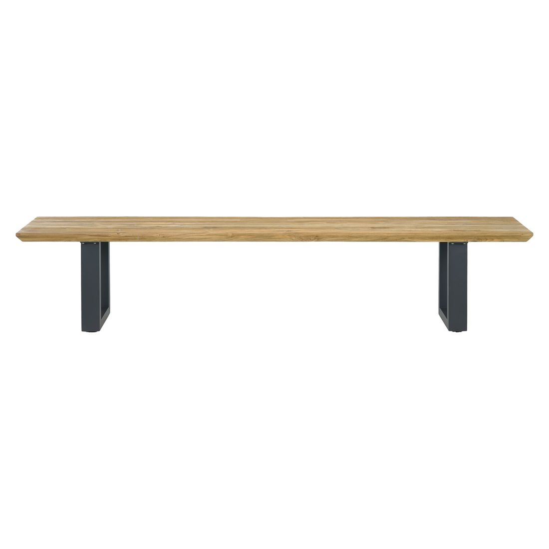 Montert Hagebenk Negara rustfritt stål og resirkulert teak 220 cm på terrasse