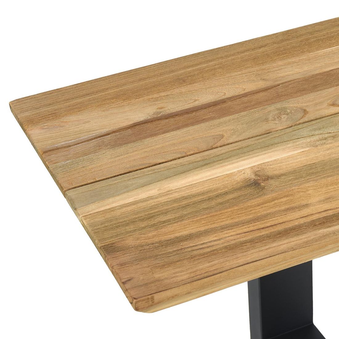 Sideprofil av Hagebenk Negara rustfritt stål og resirkulert teak 220 cm