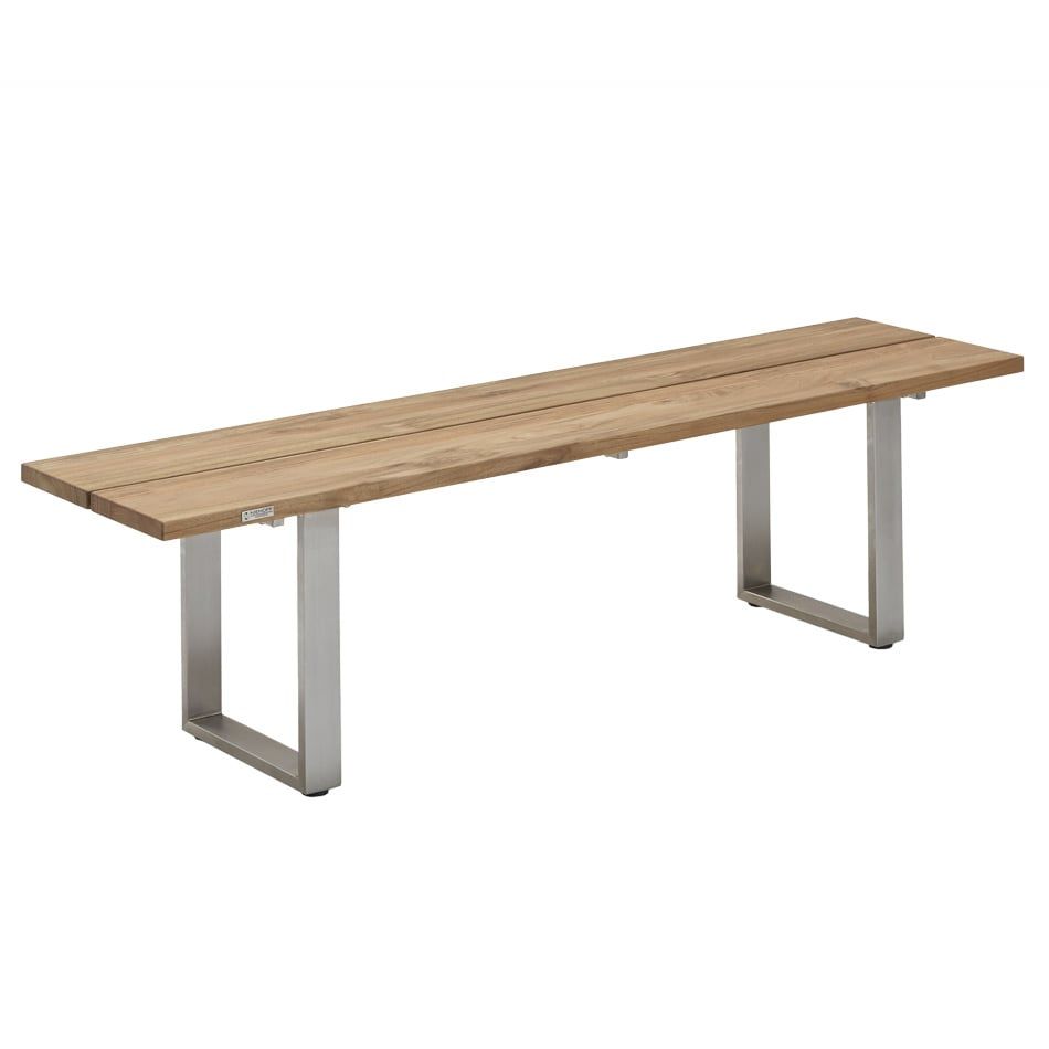 Hagebenk Nemo rustfritt stål og resirkulert teak 160 cm fra forfra