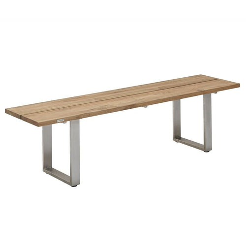 Hagebenk Nemo rustfritt stål og resirkulert teak 160 cm fra forfra