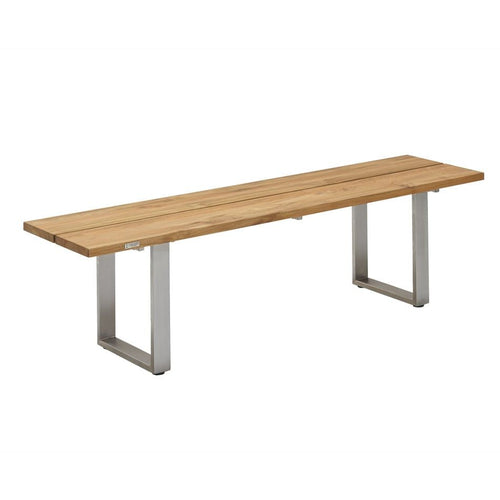 Hagebenk Nemo rustfritt stål og teak 160 cm forfra