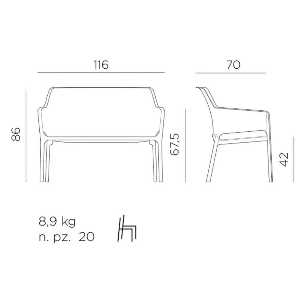 Hagebenk Net 2-seter plast 116 cm stabelbar - Nardi stabelt