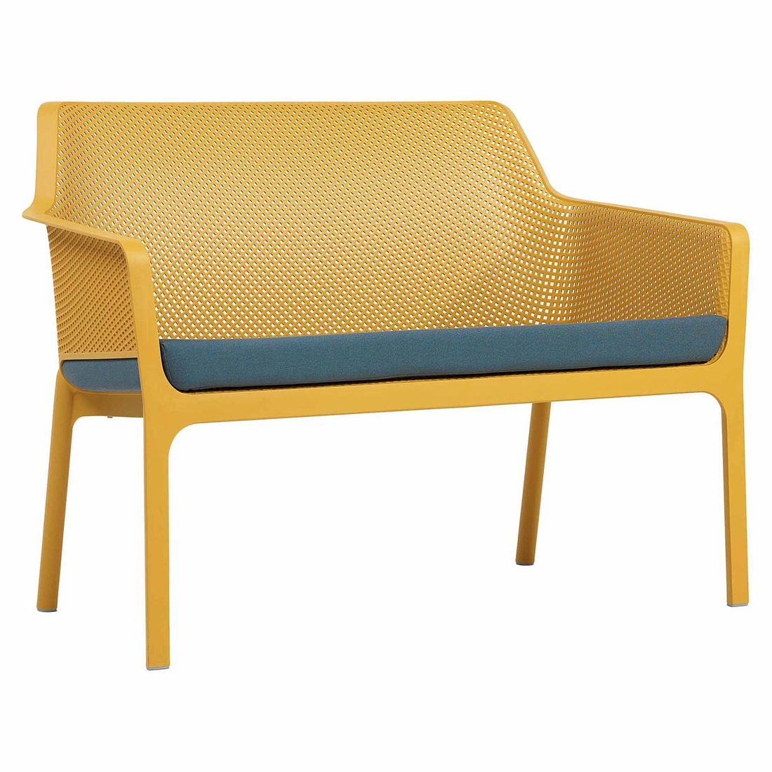 Sideprofil av Hagebenk Net med sittepute, plast 116 cm