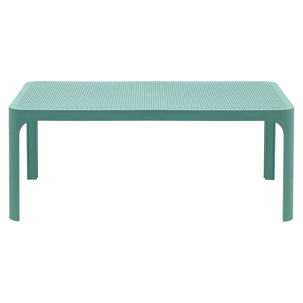 Hagebenk Net plast med sittepute og bord 116 cm i maritim stil