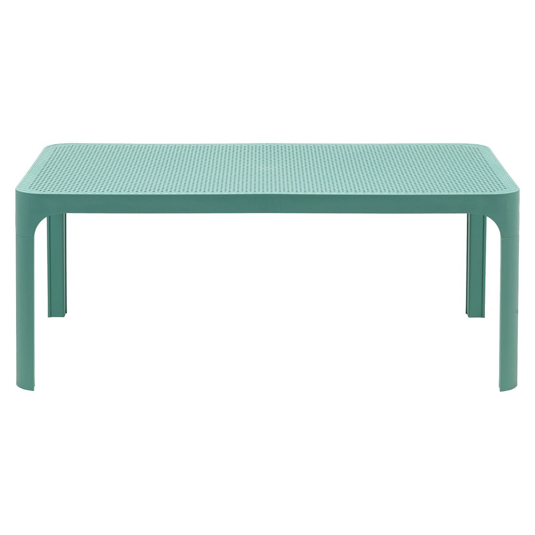 Hagebenk Net plast med sittepute og bord 116 cm i maritim stil