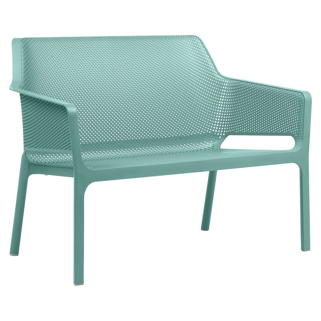Hagebenk Net plast med sittepute og bord 116 cm med bord detalj