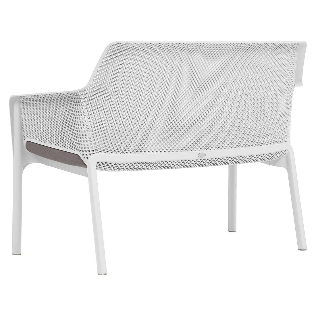 Sideprofil av Hagebenk Net plast stabelbar 116 cm hvit