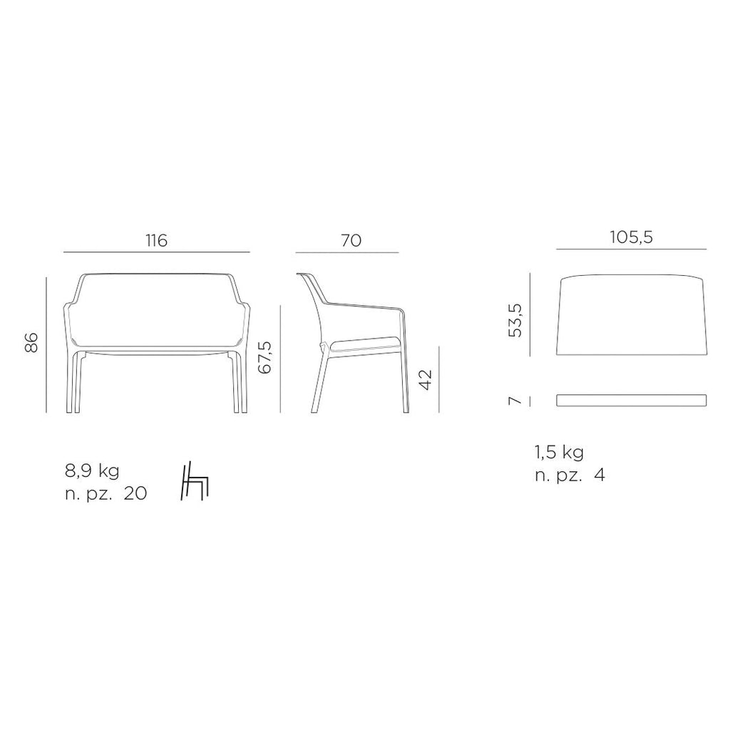 Nærbilde av materiale på Hagebenk Net plast stabelbar 116 cm taupe