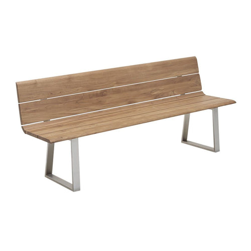 Hagebenk Nova 160 cm rustfritt stål og teak forfra