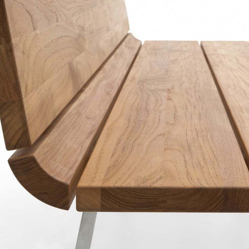 Detalj av Hagebenk Nova 180 cm rustfritt stål og resirkulert teak