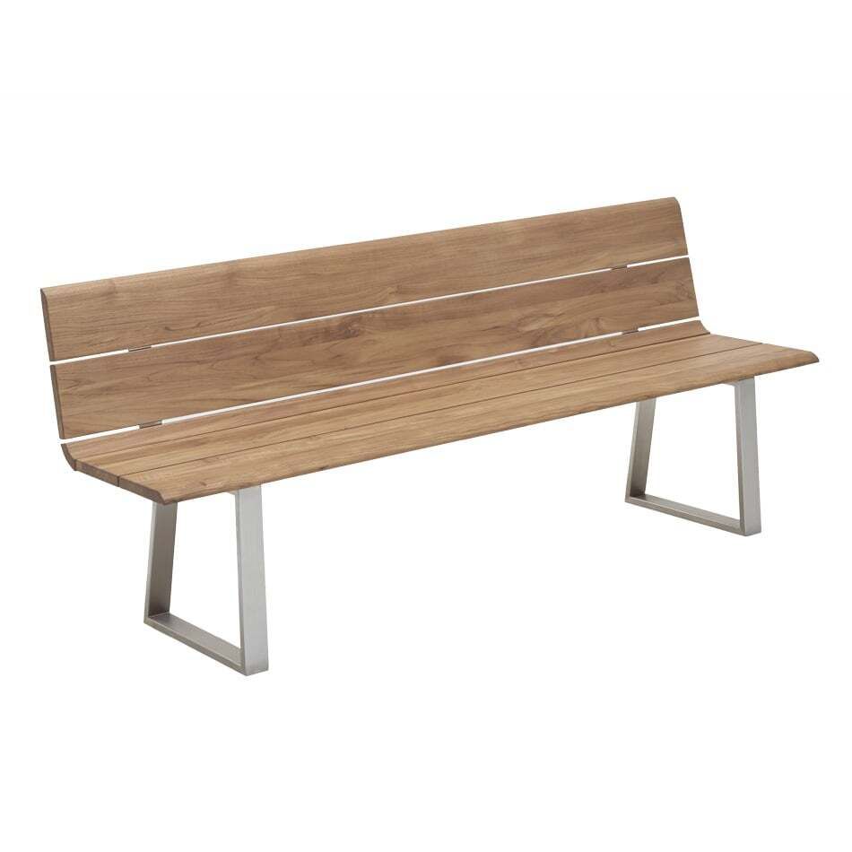 Hagebenk Nova 200 cm rustfritt stål og resirkulert teak forfra