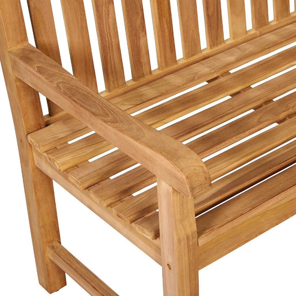 Montert Hagebenk Ontario ECO-teak 120 cm med armlener i hage