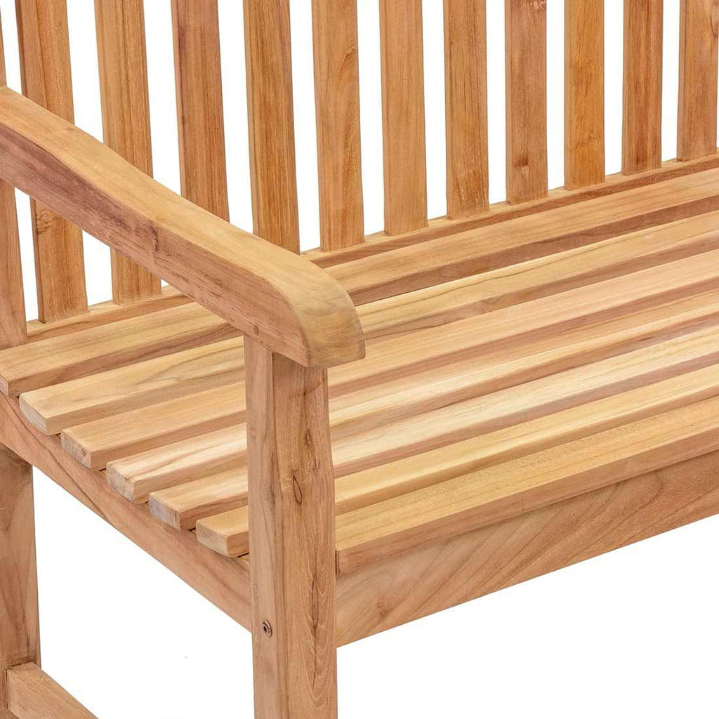 Nærbilde av armlene på Hagebenk Ontario teak 180 cm