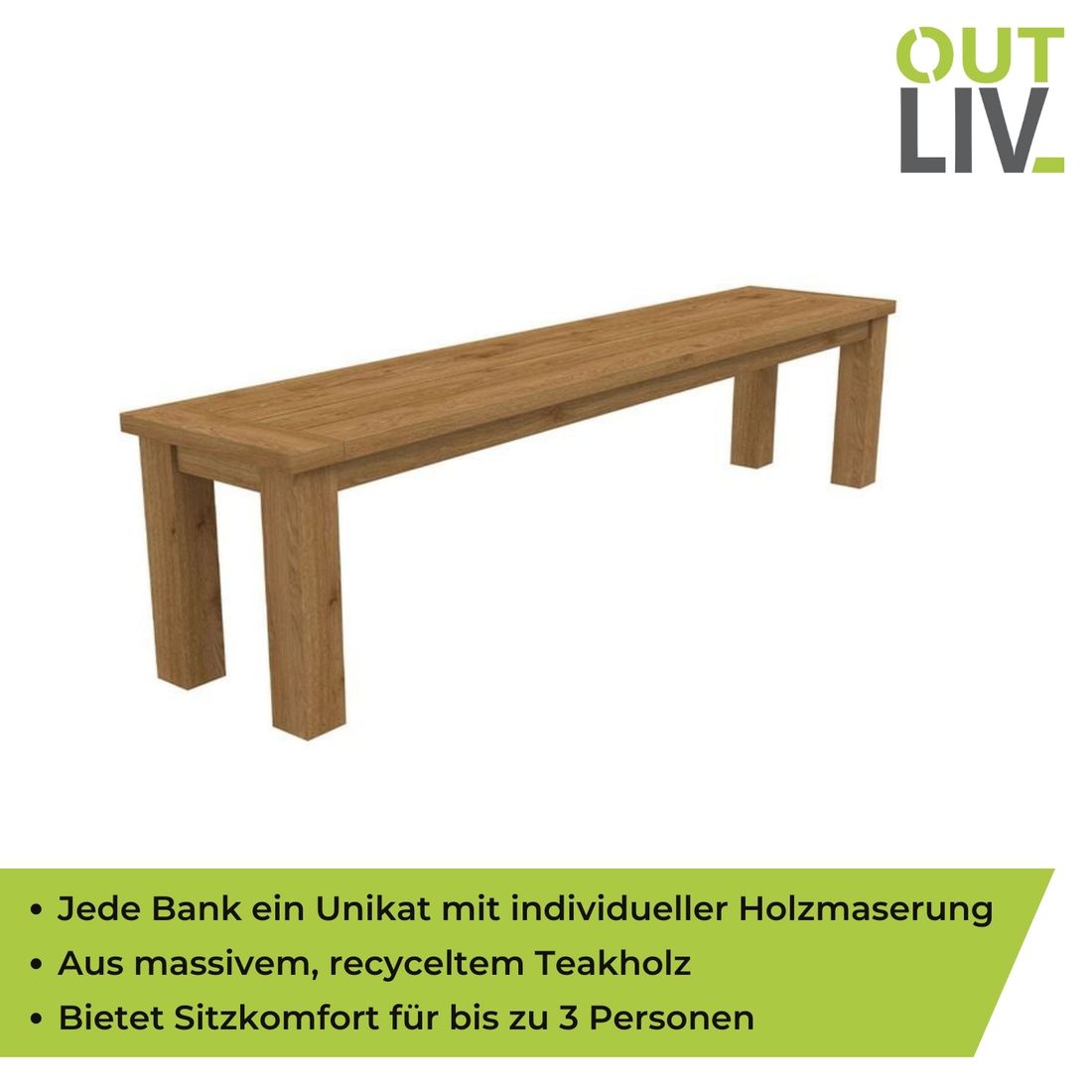 Nærbilde av hagebenk Oxford resirkulert teak 150 cm